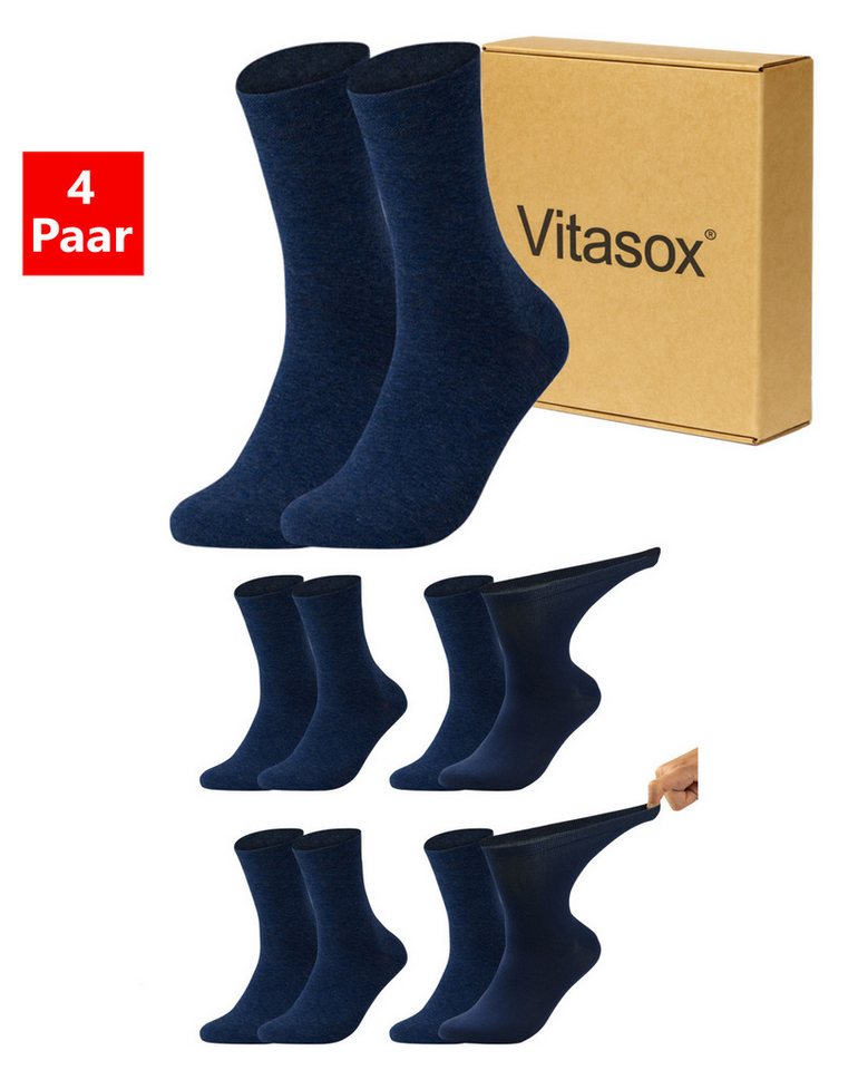 Vitasox Diabetikersocken für Damen - Gesundheitsstrümpfe ohne Einschneiden und Abdrücken (4-Paar) mit weichem und dehnbarem Komfortbund ohne Gummi von Vitasox