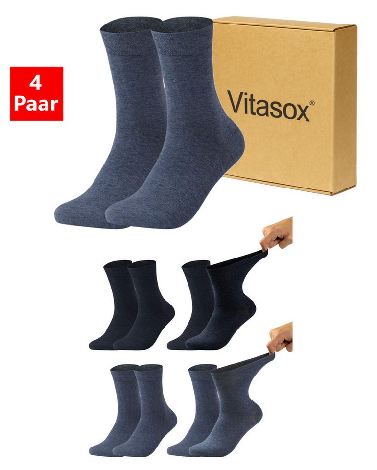 Vitasox Diabetikersocken für Damen - Gesundheitsstrümpfe ohne Einschneiden und Abdrücken (4-Paar) mit weichem und dehnbarem Komfortbund ohne Gummi & ohne Druck von Vitasox