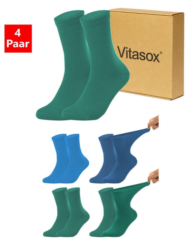 Vitasox Diabetikersocken für Damen - Gesundheitsstrümpfe ohne Einschneiden und Abdrücken (4-Paar) mit weichem und dehnbarem Komfortbund ohne Gummi & ohne Druck von Vitasox