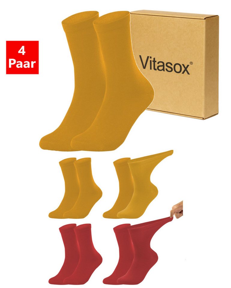 Vitasox Diabetikersocken für Damen - Gesundheitsstrümpfe ohne Einschneiden und Abdrücken (4-Paar) mit weichem und dehnbarem Komfortbund ohne Gummi & ohne Druck von Vitasox
