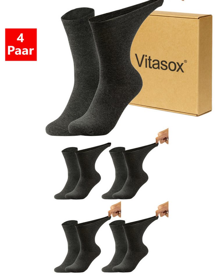 Vitasox Diabetikersocken für Damen - Gesundheitsstrümpfe ohne Einschneiden und Abdrücken (4-Paar) mit weichem und dehnbarem Komfortbund ohne Gummi & ohne Druck von Vitasox