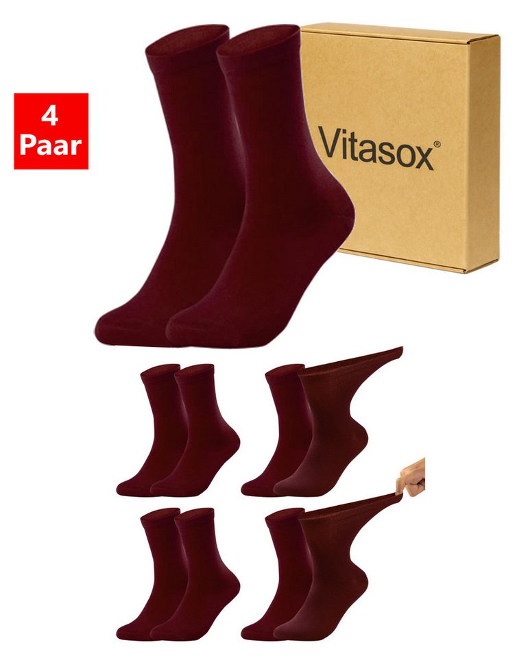 Vitasox Diabetikersocken für Damen - Gesundheitsstrümpfe ohne Einschneiden und Abdrücken (4-Paar) mit weichem und dehnbarem Komfortbund ohne Gummi & ohne Druck von Vitasox