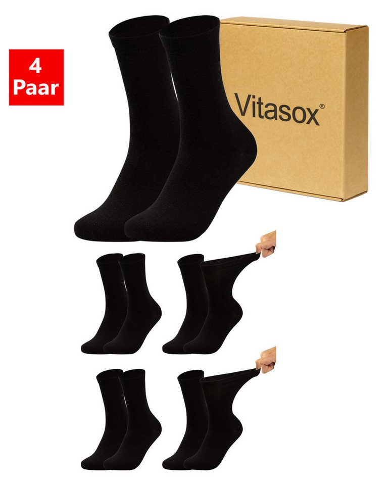 Vitasox Diabetikersocken für Damen - Gesundheitsstrümpfe ohne Einschneiden und Abdrücken (4-Paar) mit weichem und dehnbarem Komfortbund ohne Gummi von Vitasox
