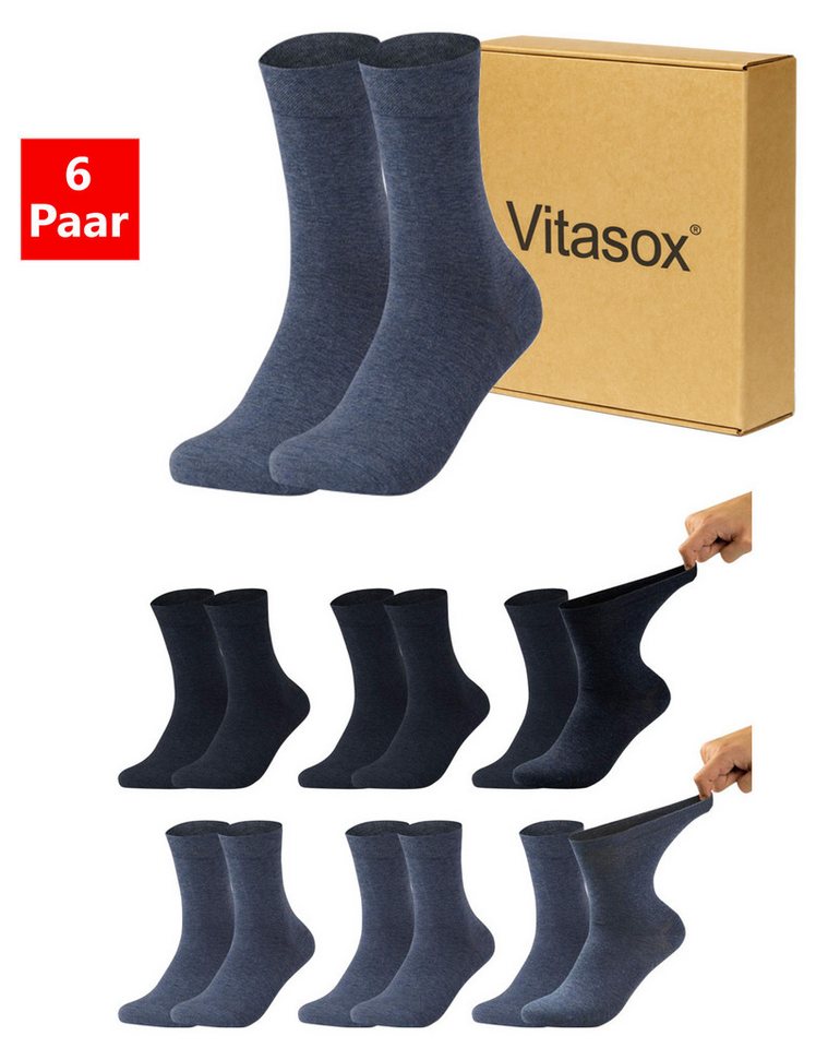 Vitasox Diabetikersocken für Damen - Gesundheitsstrümpfe ohne Einschneiden und Abdrücken (6-Paar) mit weichem und dehnbarem Komfortbund ohne Gummi & ohne Druck von Vitasox