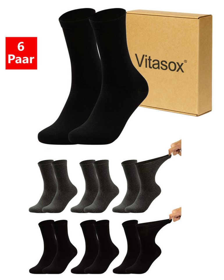 Vitasox Diabetikersocken für Damen - Gesundheitsstrümpfe ohne Einschneiden und Abdrücken (6-Paar) mit weichem und dehnbarem Komfortbund ohne Gummi & ohne Druck von Vitasox