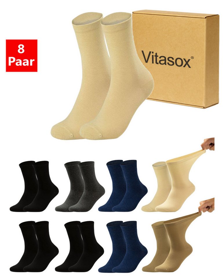 Vitasox Diabetikersocken für Damen - Gesundheitsstrümpfe ohne Einschneiden und Abdrücken (8-Paar) mit weichem und dehnbarem Komfortbund von Vitasox