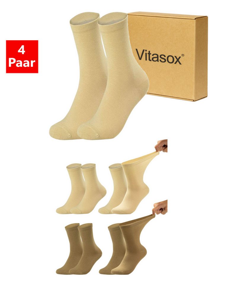 Vitasox Diabetikersocken für Herren - Gesundheitsstrümpfe ohne Einschneiden und Abdrücken (4-Paar) mit weichem und dehnbarem Komfortbund ohne Gummi & ohne Druck von Vitasox