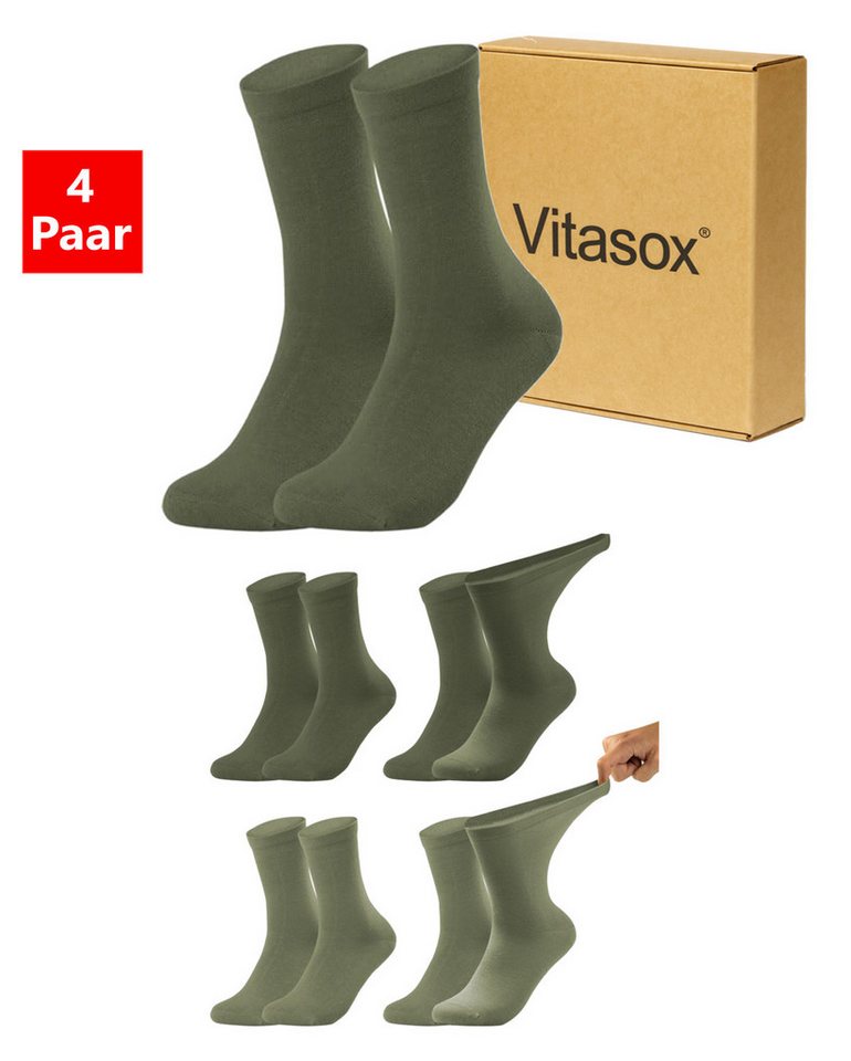 Vitasox Diabetikersocken für Herren - Gesundheitsstrümpfe ohne Einschneiden und Abdrücken (4-Paar) mit weichem und dehnbarem Komfortbund ohne Gummi & ohne Druck von Vitasox