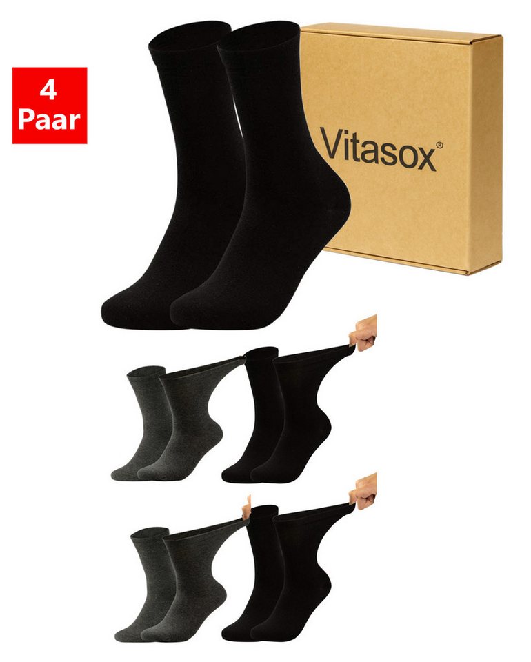 Vitasox Diabetikersocken für Herren - Gesundheitsstrümpfe ohne Einschneiden und Abdrücken (4-Paar) mit weichem und dehnbarem Komfortbund ohne Gummi & ohne Druck von Vitasox