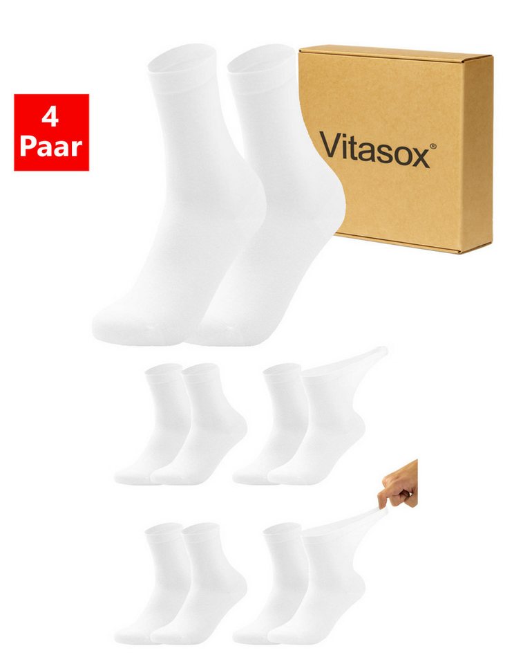 Vitasox Diabetikersocken für Herren - Gesundheitsstrümpfe ohne Einschneiden und Abdrücken (4-Paar) mit weichem und dehnbarem Komfortbund ohne Gummi & ohne Druck von Vitasox