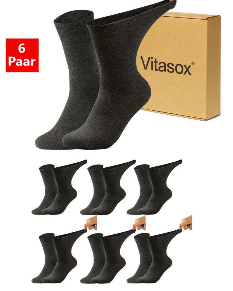 Vitasox Diabetikersocken für Herren - Gesundheitsstrümpfe ohne Einschneiden und Abdrücken (6-Paar) mit weichem und dehnbarem Komfortbund ohne Gummi & ohne Druck von Vitasox