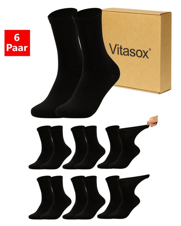 Vitasox Diabetikersocken für Herren - Gesundheitsstrümpfe ohne Einschneiden und Abdrücken (6-Paar) mit weichem und dehnbarem Komfortbund ohne Gummi & ohne Druck von Vitasox