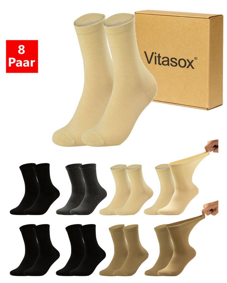 Vitasox Diabetikersocken für Herren - Gesundheitsstrümpfe ohne Einschneiden und Abdrücken (8-Paar) mit weichem und dehnbarem Komfortbund ohne Gummi & ohne Druck von Vitasox