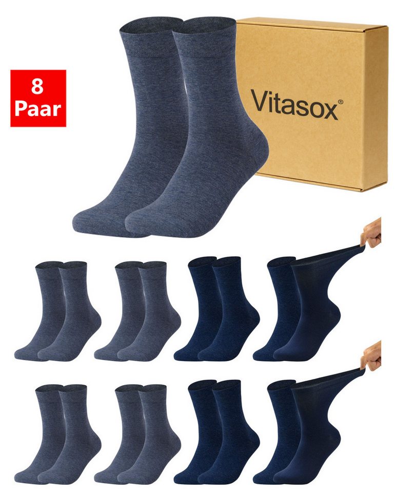 Vitasox Diabetikersocken für Herren - Gesundheitsstrümpfe ohne Einschneiden und Abdrücken (8-Paar) mit weichem und dehnbarem Komfortbund ohne Gummi & ohne Druck von Vitasox