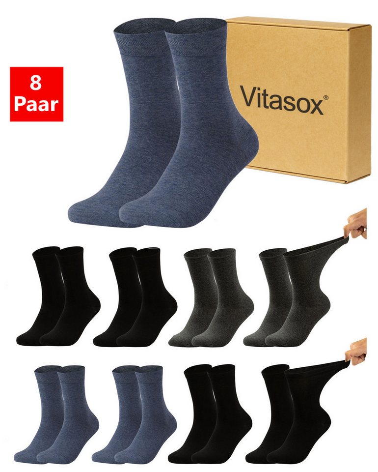 Vitasox Diabetikersocken für Herren - Gesundheitsstrümpfe ohne Einschneiden und Abdrücken (8-Paar) mit weichem und dehnbarem Komfortbund ohne Gummi & ohne Druck von Vitasox