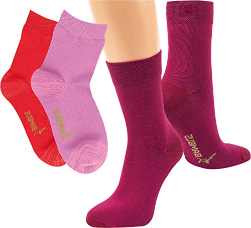 Vitasox Kinder Socken aus Bambus, verstärkte Belastungszonen, sehr weich auf der Haut, atmungsaktiv, für Mädchen und Jugendliche | rosé, pink, bordeaux | 31-34 | 6 Paar von Vitasox