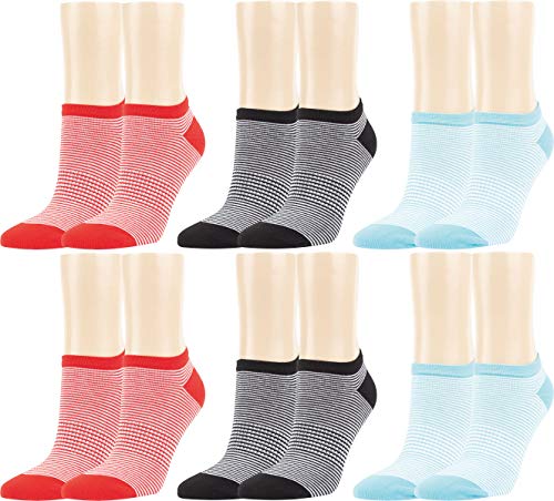 Vitasox Kurze Komfort Baumwoll Sneaker Socken für Damen in verschiedenen Designs, Bunte Streifen Design, Pastell Ringel, Dünne Weiße Streifen, Sommer Sneakersocken ohne Naht, 6 Paar, 39-42 von Vitasox