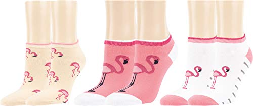 Vitasox Kurze Komfort Baumwoll Sneaker Socken für Damen in verschiedenen Designs, Pinker Flamingo Tier Print, Vogel Motiv, Streifen, Bunte Sommer Sneakersocken ohne Naht, 3 Paar, 35-38 von Vitasox