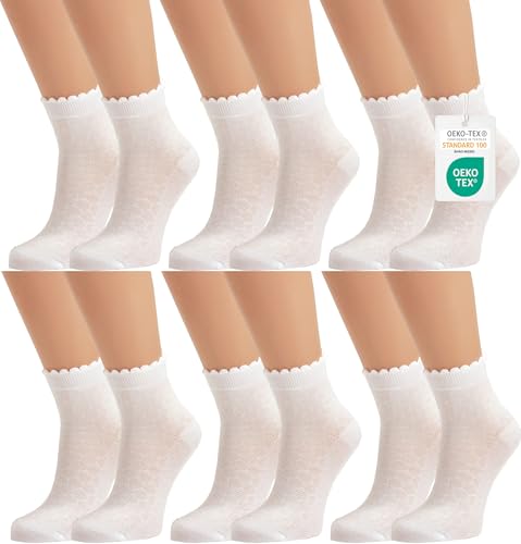 Vitasox Mädchen Kindersocken 6 Paar Weiß 19-22 – einfarbige Baumwollsocken mit Wellen-Abschlussrand, nahtfrei & ohne drückende Nähte – bequeme Filetsöckchen für Kinder, 21095 von Vitasox