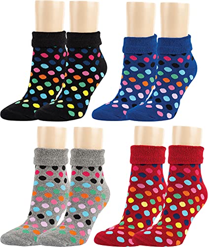 Vitasox Socken mit Umschlagrand für Damen, Thermosocken für kalte Tage ohne einschnüren am Bund, warme Kuschelsocken mit Innenfrottee 12795 (71106), Punkte, rot-silber, blau-schwarz, 2 Paar, 35-38 von Vitasox