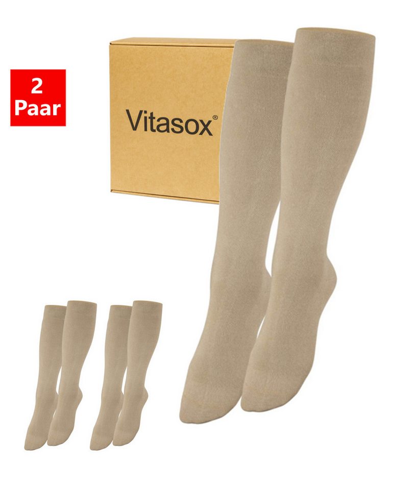 Vitasox Stützkniestrümpfe für Damen und Herren 2 Paar - Stützwirkung und Kompression (2-Paar) leichte bis mittlere Kompression güt Reise, Büro und Flug von Vitasox
