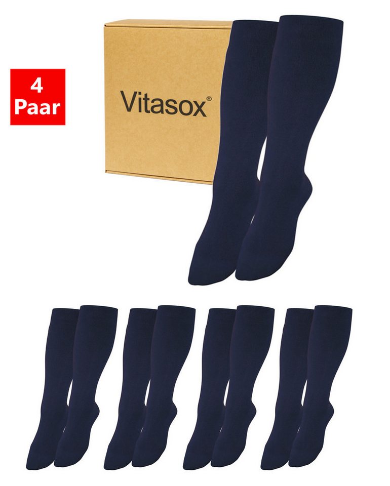 Vitasox Stützkniestrümpfe für Damen und Herren 4 Paar - Stützwirkung und Kompression (4-Paar) leichte bis mittlere Kompression güt Reise, Büro und Flug von Vitasox