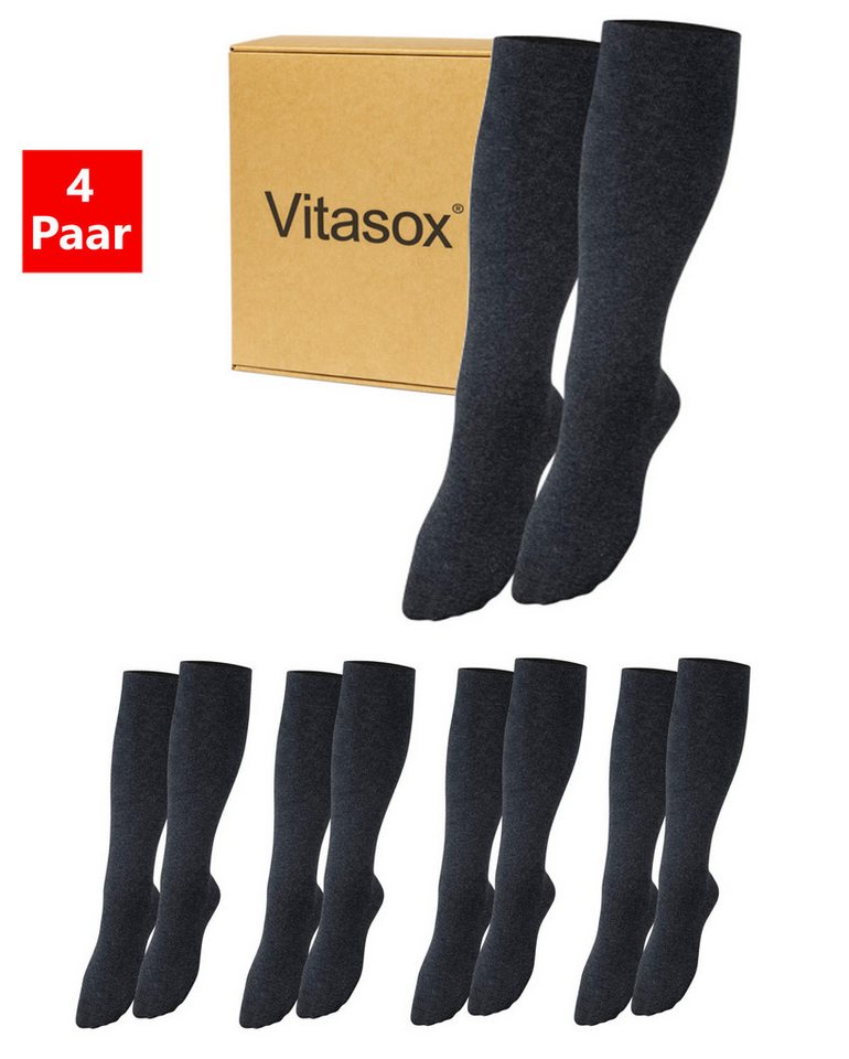 Vitasox Stützkniestrümpfe für Damen und Herren 4 Paar - Stützwirkung und Kompression (4-Paar) leichte bis mittlere Kompression güt Reise, Büro und Flug von Vitasox