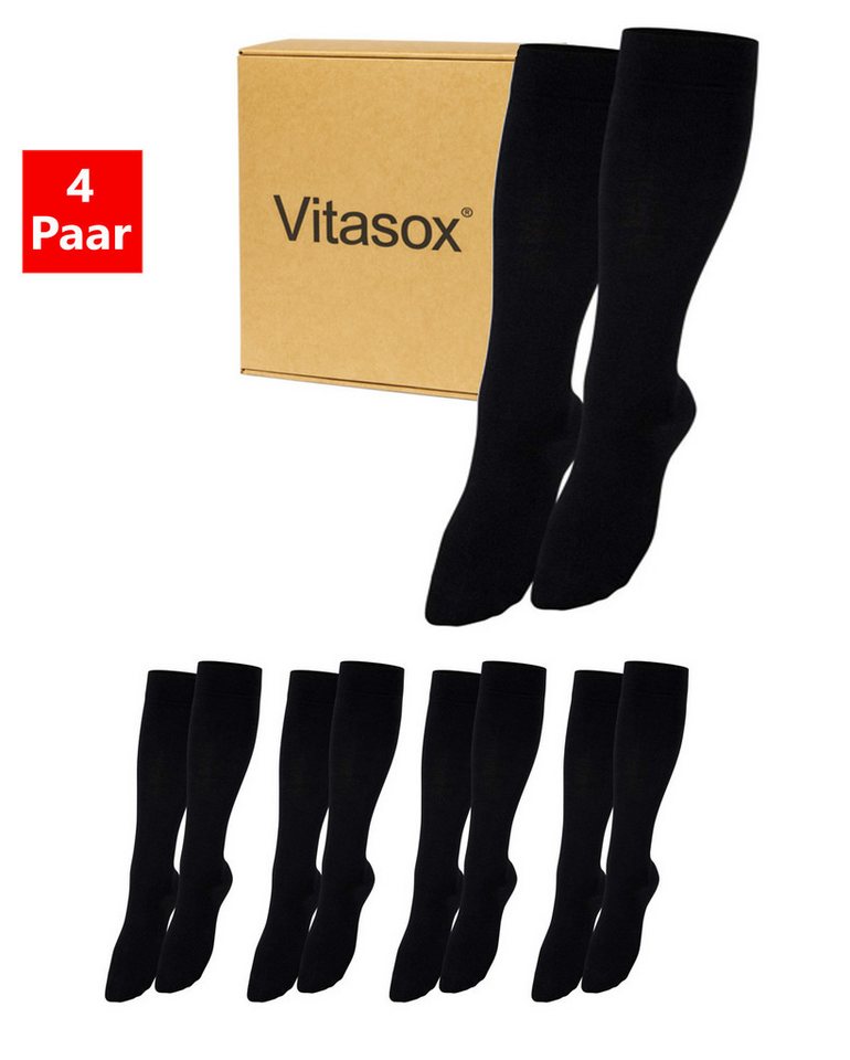Vitasox Stützkniestrümpfe für Damen und Herren 4 Paar - Stützwirkung und Kompression (4-Paar) leichte bis mittlere Kompression güt Reise, Büro und Flug von Vitasox