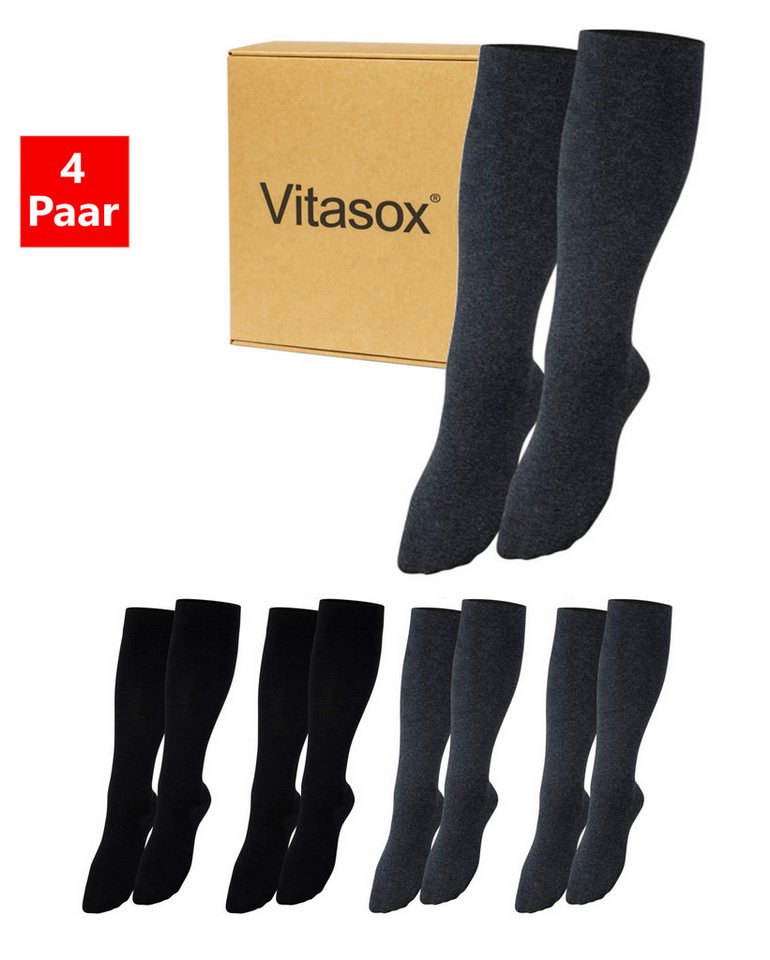 Vitasox Stützkniestrümpfe für Damen und Herren 4 Paar - Stützwirkung und Kompression (4-Paar) leichte bis mittlere Kompression güt Reise, Büro und Flug von Vitasox