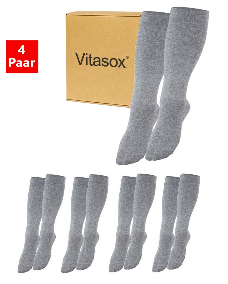 Vitasox Stützkniestrümpfe für Damen und Herren 4 Paar - Stützwirkung und Kompression (4-Paar) leichte bis mittlere Kompression güt Reise, Büro und Flug von Vitasox