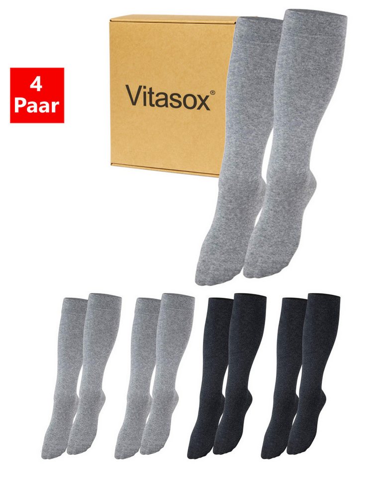 Vitasox Stützkniestrümpfe für Damen und Herren 4 Paar - Stützwirkung und Kompression (4-Paar) leichte bis mittlere Kompression güt Reise, Büro und Flug von Vitasox