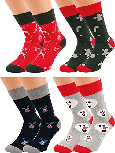 Vitasox Weihnachtssocken, Christmas Socken für Damen und Herren, lustiges Rentier, Schneemann und Lebkuchen für Stimmung an Weihnachten, 41030 (74118), 4 Paar, rot, grau, grün, marine, 43-46 von Vitasox