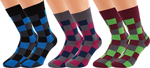 Vitasox XXL Design Socken in modischen Farben und Mustern mit weitem Rand, 3 Paar, Quadrate, 52-54 von Vitasox