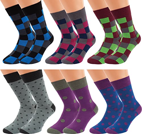 Vitasox XXL Design Socken in modischen Farben und Mustern mit weitem Rand, 6 Paar, Quadrate & Punkte, 50-52 von Vitasox