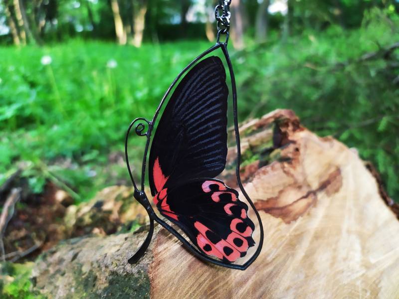 Echte Schmetterling Flügel Halskette Charme Echter Anhänger Natur Halskette, Flügel, Geschenk Für Sie, Rote von VitrazhStainedGlass