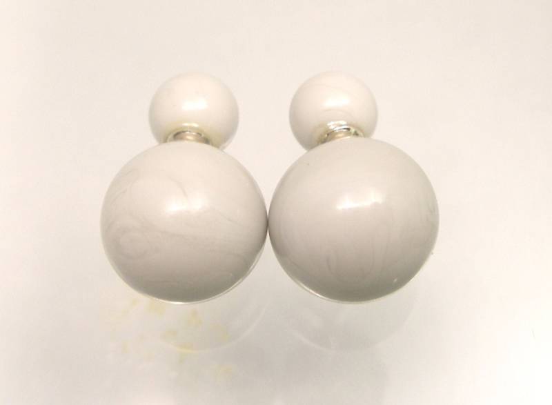 Graue Perle Muranoglas Doppelperlenohrringe Chirurgenstahl, Made in Italy von VitreusVenice