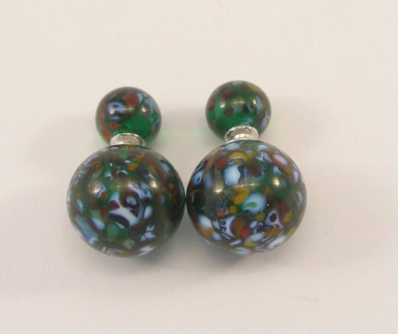 Muranoglas Doppelperlen-Ohrringe Lampwork Chirurgenstahl Schmuck von VitreusVenice