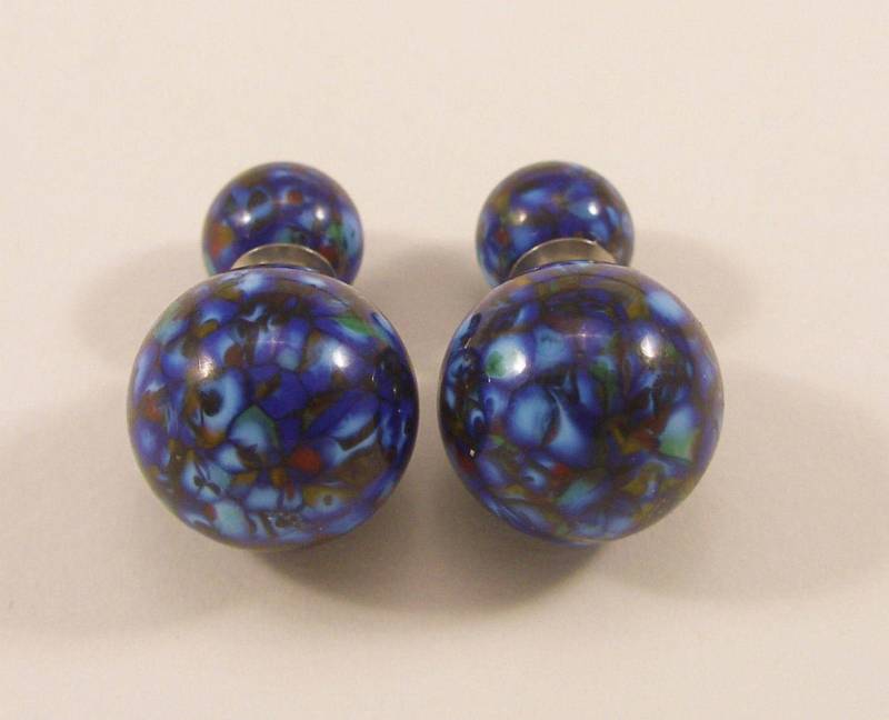 Muranoglas Doppel Perlen Ohrringe Navy Lapis, Chirurgenstahl von VitreusVenice