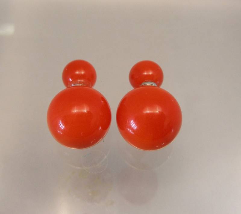 Orange-Rote Muranoglas Ohrringe Doppelte Perlenschmuck Aus Chirurgenstahl von VitreusVenice