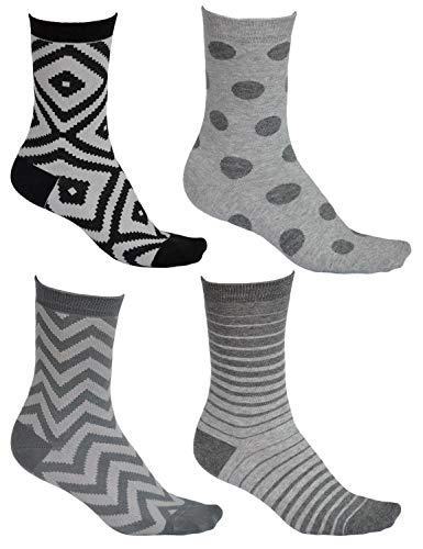 vitsocks Damen bunte Socken mit geometrischem Motiv, Baumwolle weich atmungsaktiv, graue pack 4: streifen, punkte, zick-zack, ornament, 35-38 von vitsocks