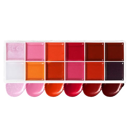Lip Gloss Palette - 12 Schattenwässrige Wasserdichte Farben, Hochpigmentierter Lang Anhaltender Lippenstift -Kit, Tragbares Feuchtigkeitsspendendes Kosmetisches Set | Mädchen Make-up, Frauen Sc von Vitsrisea