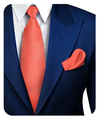 Vittorio Farina Premium Solid Satin Krawatte & Einstecktuch Set für Herren – passendes Herren-Krawatten-Set, Koralle, Einheitsgröße Vittorio Farina Premium Solid Satin Krawatte & Einstecktuch Set für Herren – passendes Herren-Krawatten-Set, Koralle, Einheitsgröße von Vittorio Farina