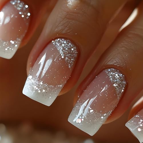 Viugex 24 Stück Press on Nails Mittel Eckig, French Kunstnägel Silberner Glitzer Falsche Nägel, Glänzende Acrylnägel Fingernägel zum Aufkleben Full Cover Wiederverwendbar Künstliche Nägel für Frauen Viugex 24 Stück Press on Nails Mittel Eckig, French Kunstnägel Silberner Glitzer Falsche Nägel, Glänzende Acrylnägel Fingernägel zum Aufkleben Full Cover Wiederverwendbar Künstliche Nägel für Frauen von Viugex