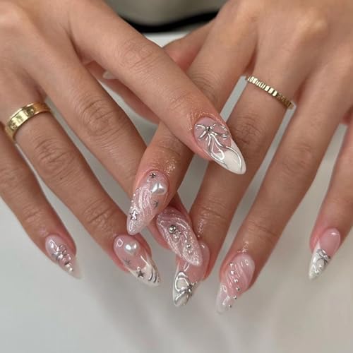 Viugex 24Pcs Nägel Zum Aufkleben Mandel, Mittel Rosa Press on Nails 3D Liebe Schleife Glänzend Kunstnägel Zum Aufkleben, Wiederverwendbare Acryl Full Cover Künstliche Fingernägel für Frauen Mädchen Viugex 24Pcs Nägel Zum Aufkleben Mandel, Mittel Rosa Press on Nails 3D Liebe Schleife Glänzend Kunstnägel Zum Aufkleben, Wiederverwendbare Acryl Full Cover Künstliche Fingernägel für Frauen Mädchen von Viugex