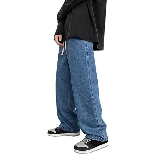 Baggy Jeans Jungs Weitem Baggy Jeans Y2k Baggy Fit Jeans Einfarbig Street Style Breites Bein Straight Freizeithose Hellblau Schwarz Jeanshosen Boyfriend-Stil Denim Pants von Viunychn