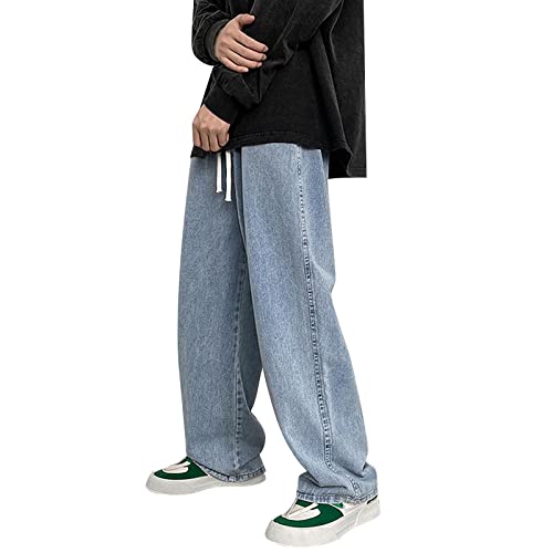Baggy Jeans Jungs Weitem Baggy Jeans Y2k Baggy Fit Jeans Einfarbig Street Style Breites Bein Straight Freizeithose Hellblau Schwarz Jeanshosen Boyfriend-Stil Denim Pants von Viunychn