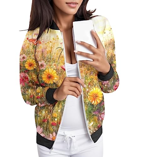 Damen Blouson Bedruckt Reißverschluss Leichte Sommerjacke Pilotenjacke Blouson Winddicht Frühlingsjacke Aesthetic Streetwear Outfits übergangsjacke Jacket jacken Kurz geschnittene Jacke von Viunychn