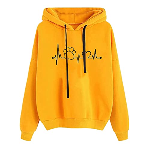 Damen Hoodie,Hoodie Damen Kawaii Sweatshirt mit Kapuze Süß Kapuzenpullover Sportlich Baumwolle Langarmshirt Summer Herbst Leicht Löwenzahn Herzdruck Einfarbig Pullover Sportshirt Pulli Shirt von Viunychn