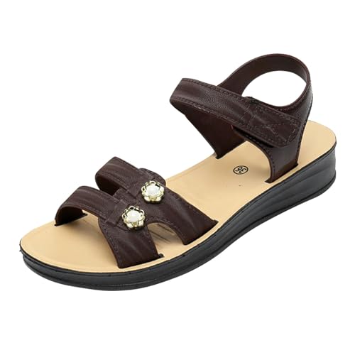 Damen Sandalen Bequem Leder Geschlossene Keilabsatz Sandalen Slingback Atmungsaktiv Weiche Sommerschuhe Trekkingsandalen Für Hallux Valgus Bunion mit Weiche Fussbett Outdoor von Viunychn