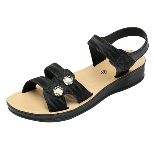 Damen Sandalen Bequem Leder Geschlossene Keilabsatz Sandalen Slingback Atmungsaktiv Weiche Sommerschuhe Trekkingsandalen Für Hallux Valgus Bunion mit Weiche Fussbett Outdoor von Viunychn